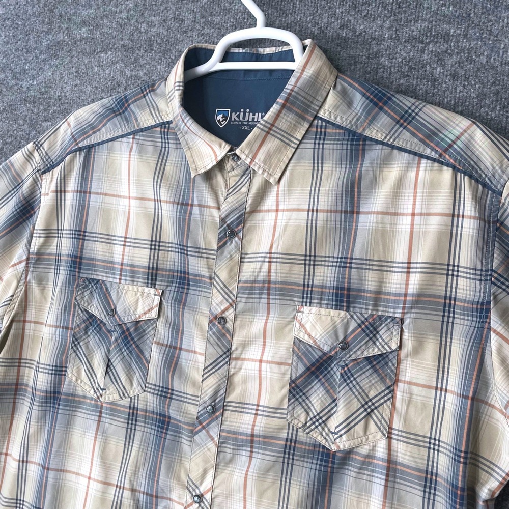 Kuhl Eluxur Mens XXL Plaid Short Sleeve Button Down Vented Hiking Shirt 7152